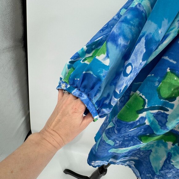 Lauren Ralph Milkmaid Top Womens Size L Silk Floral Watercolor Drawstring Neck - Picture 4 of 7